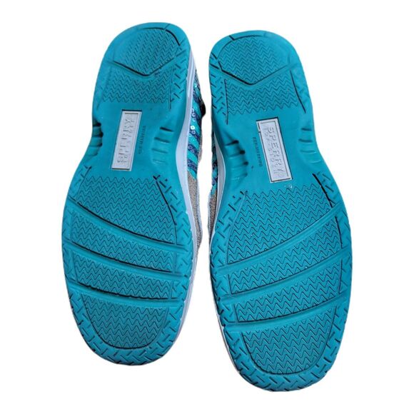 Sperry Girls 5m Leather Topsider Butterflyfish Green Sequin Boat Shoes READ - Picture 8 of 9